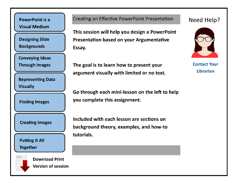 A sample tutorial comprised of several mini-lessons designed to help students convert a typographical argument into an argument presented primarily visually.